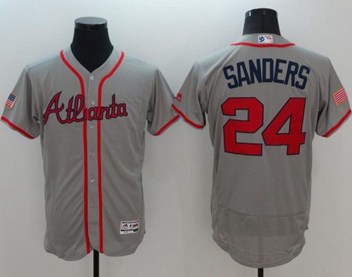 Braves #24 Deion Sanders Grey Fashion Stars & Stripes Flexbase Authentic Stitched MLB Jersey - Click Image to Close